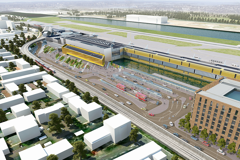 Digital rendering of the terminal front looking north west