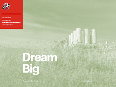 Cover of the 2017 Bechtel Sustainability report titled "Dream Big"