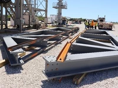 The two Top Hat trusses which will be used to assemble the foundation of the base have arrived at Kennedy Space Center.