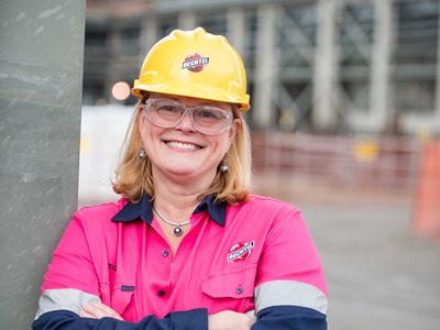 Bechtel Senior Vice President Peggy McCullough, pictured at the construction site of the Hanford Waste Treatment and Immobilization Plant in Washington state.