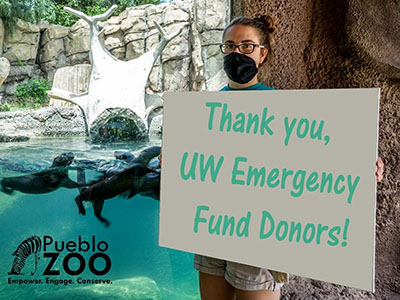 The $40,000 gift to the United Way of Pueblo County’s Emergency Response and Recovery Fund helped feed 400+ animals when the pandemic closed the Pueblo Zoo for three months.  