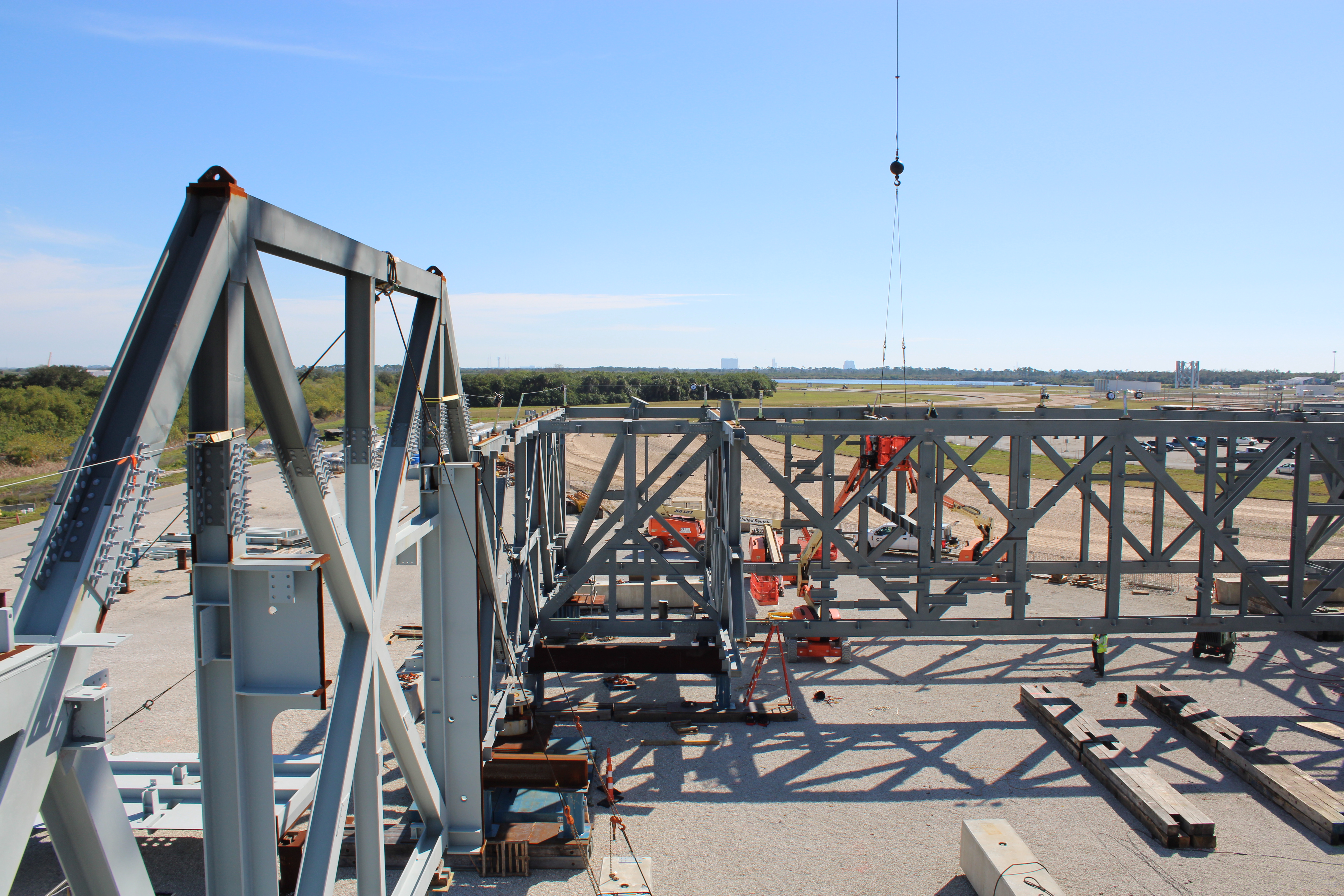 View of progress on the Mobile Launcher 2 base at Kennedy Space Center. 