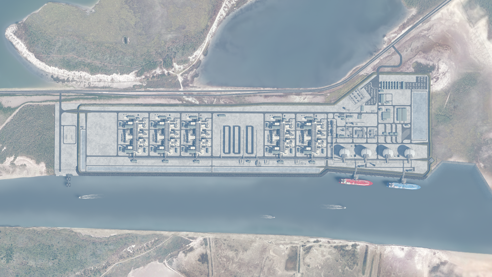 Aerial view rendering of Rio Grander LNG