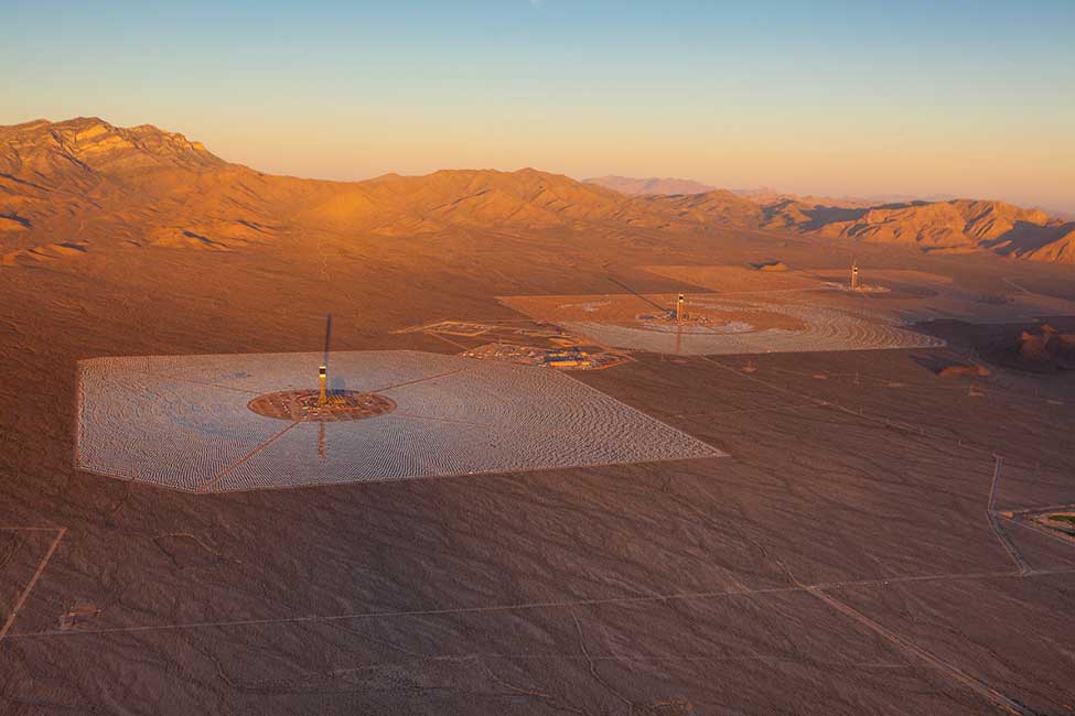 An aerial view of the world’s largest solar thermal facility