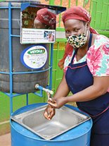 EWB-USA’s handwashing stations provide information on the health benefits of using soap and water to fight COVID-19 and other diseases 