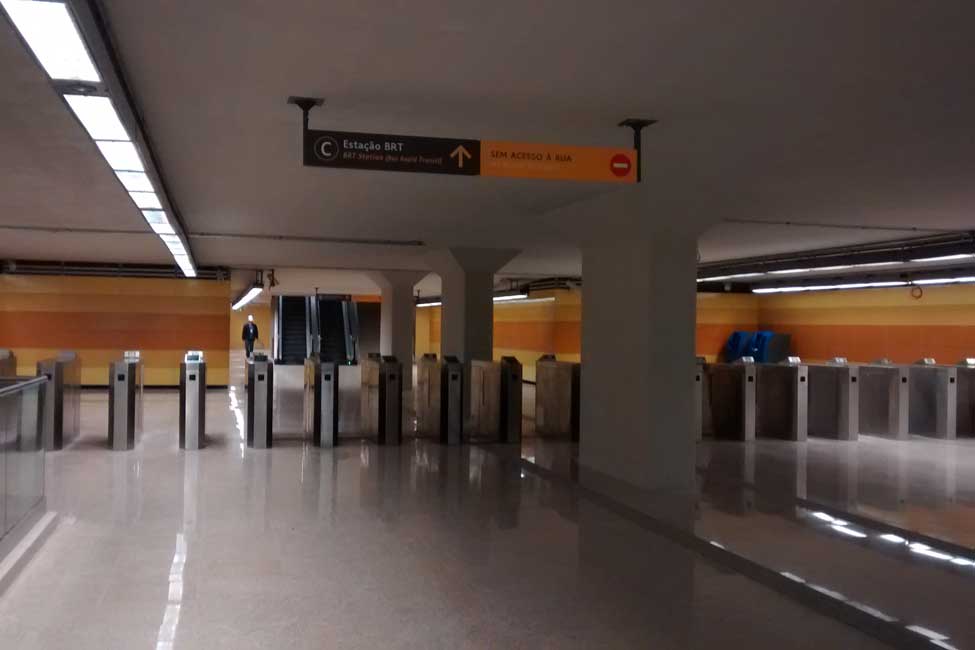 Fare gates at a metro station.
