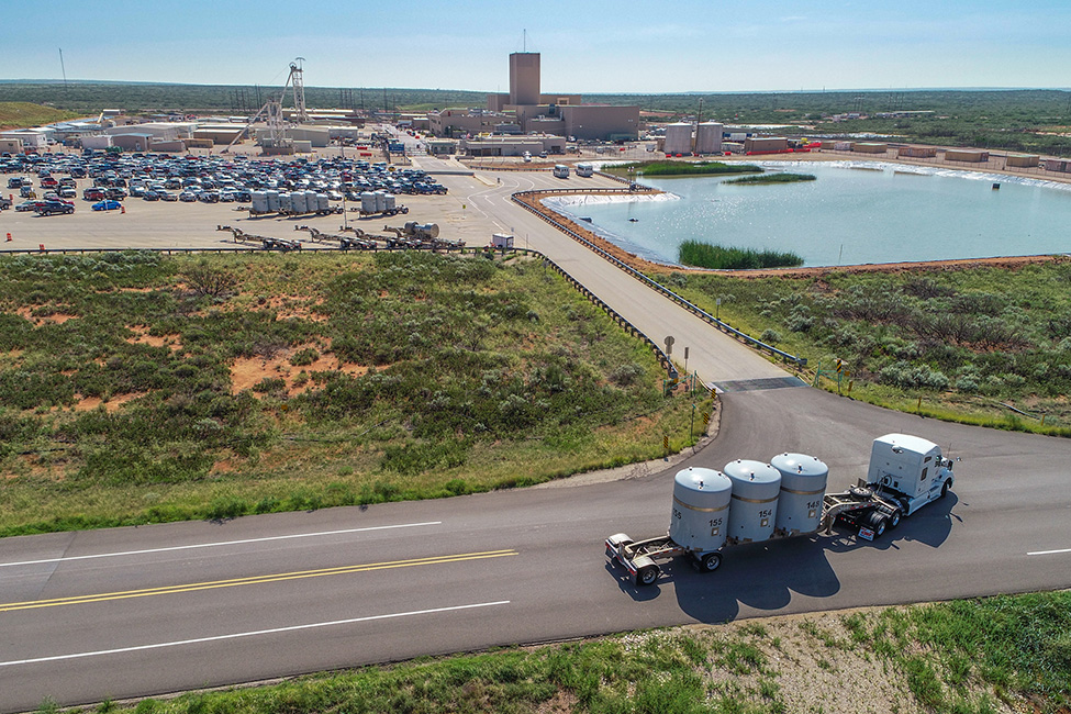 Aerial view of the Waste Isolation Pilot Plant as a shipment arrives. 