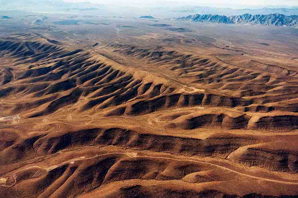 An aerial view of Yucca Mountain, which is located approximately 100 miles (160 kilometers) northwest of Las Vegas