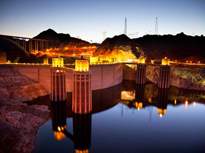intake area of the Hoover dam at night