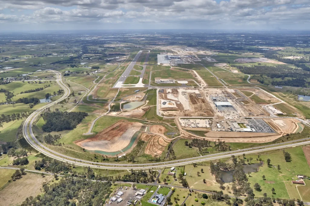 Aerial view The Northern Road Construction of Western Sydney Airport