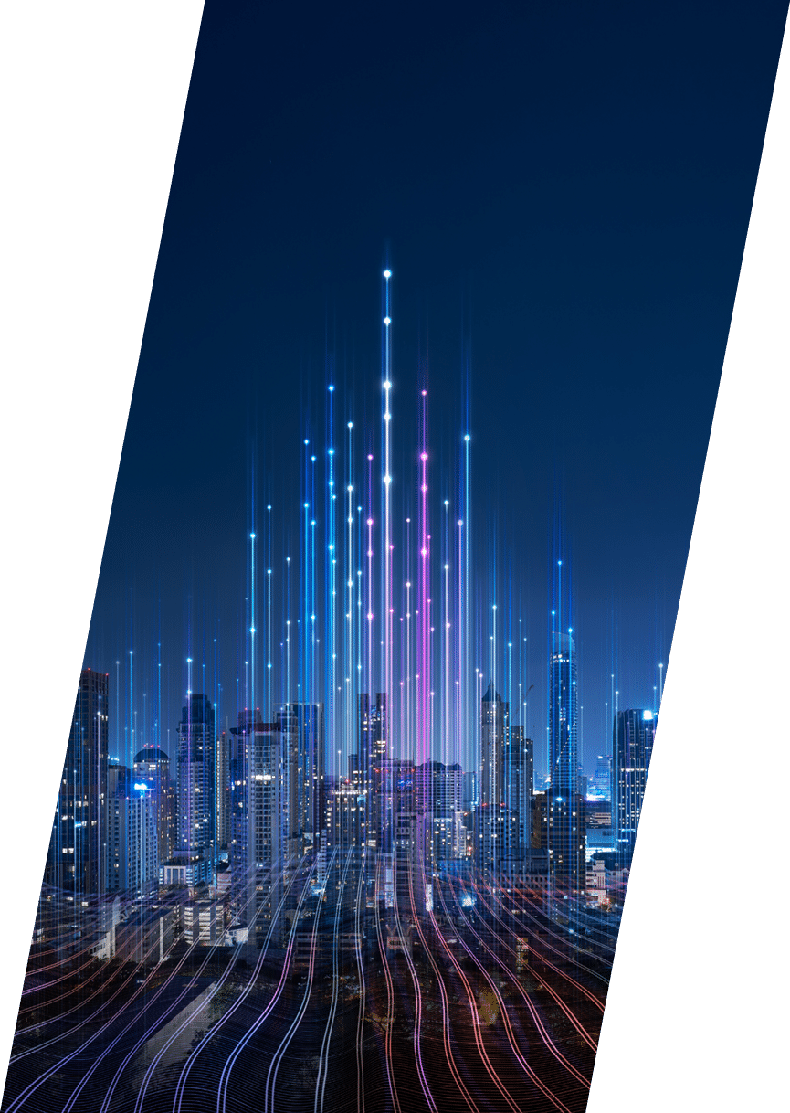 Smart city and abstract dot point connect with gradient line and aesthetic Intricate wave line design , big data connection technology concept  