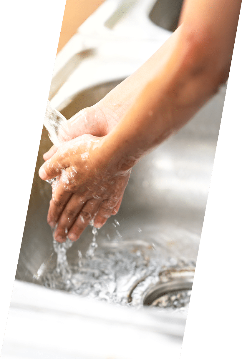 Blurry water tap for cleaning, washing and drinking water on sink