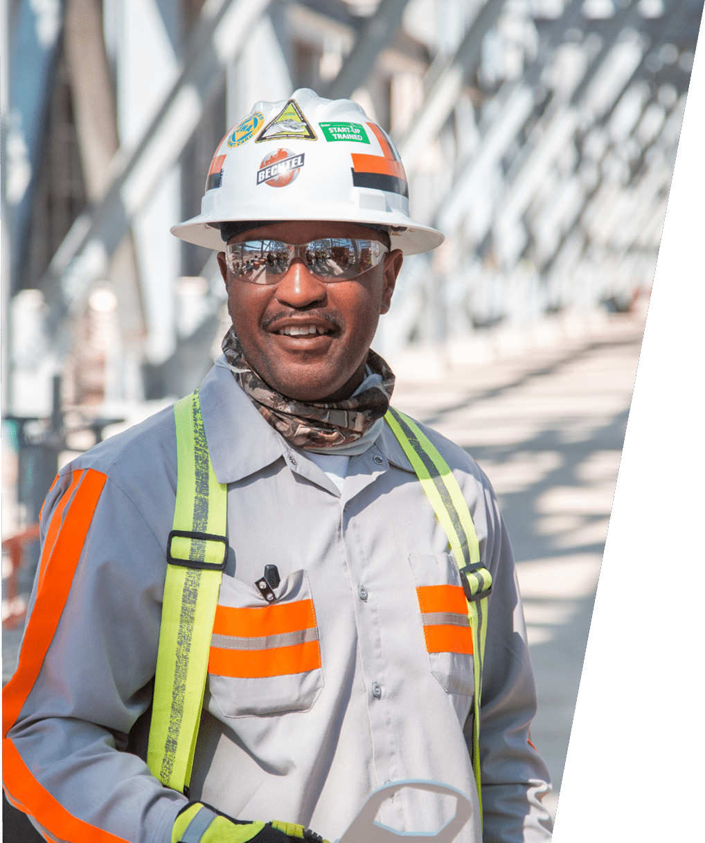 Joseph Daniels inside a train on site