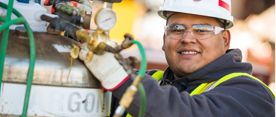 Sabine Pass Liquefaction Project, Jesus Anguiano, Intern Welder, part of 1st group of up skilled training from Gulf Coast Initiative