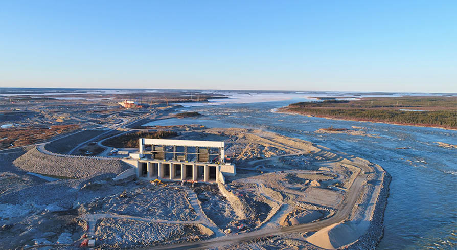 Morning aerial photo of Keeyask Generating Station