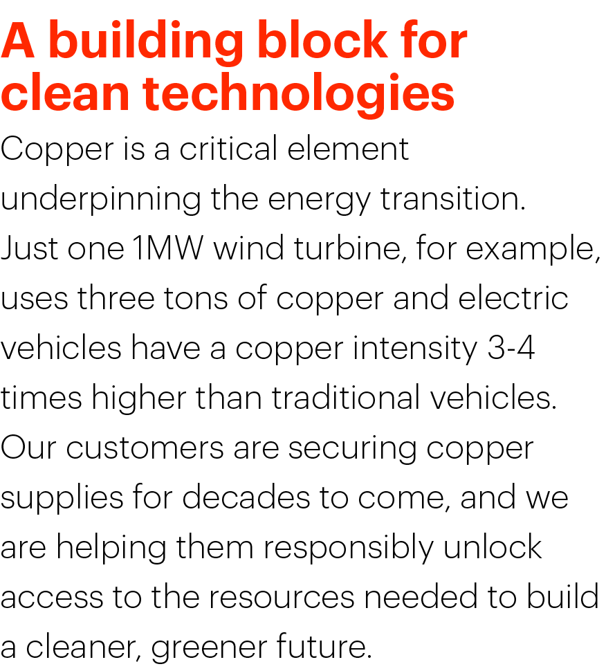 A building block for clean technologies Copper is a critical element underpinning the energy transition. Just one 1MW...