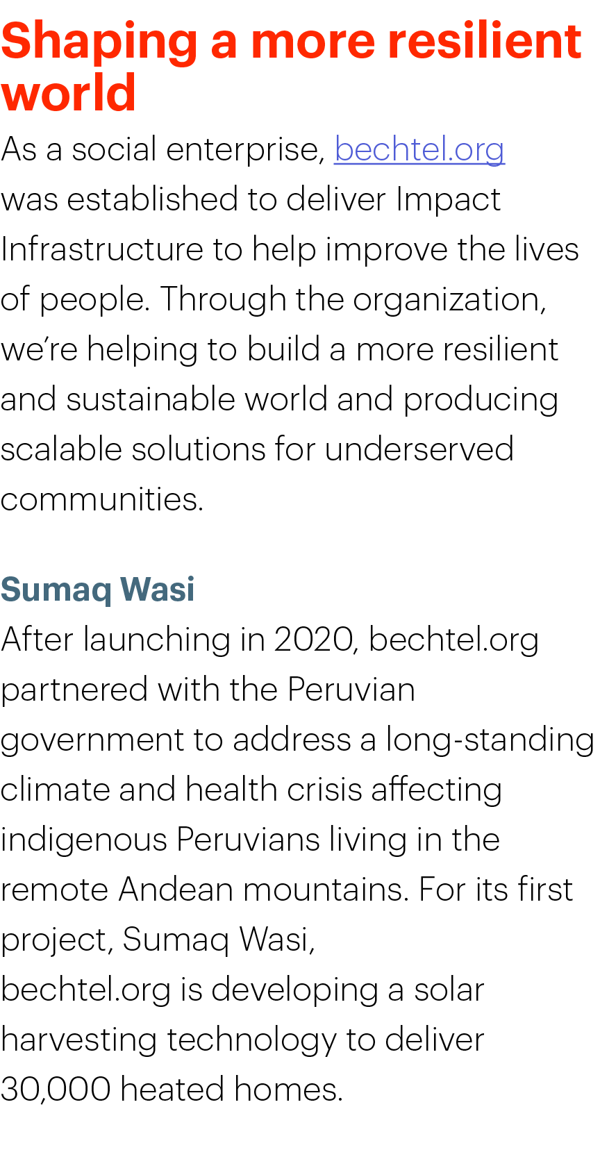 Shaping a more resilient world As a social enterprise, bechtel.org was established to deliver Impact Infrastructure t...